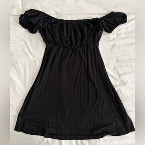 Reformation Black Off-Shoulder Mini Dress